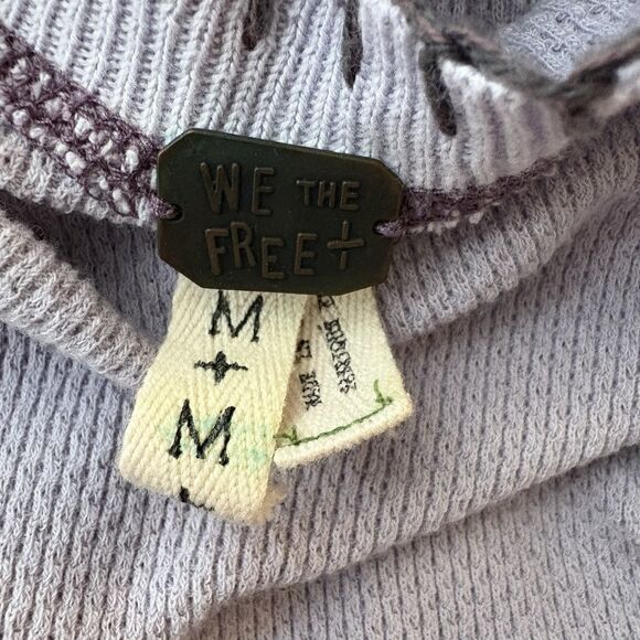 We The Free Free People Thermal Henley Fair Isle Embroidered Lavender Top M - Picture 5 of 7
